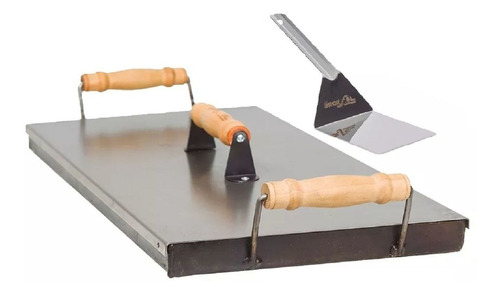 Plancha Bifera + Tapa + Espatula 2 Hornallas Cocina Broksol