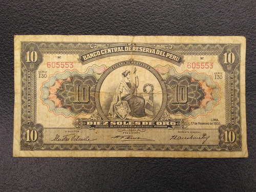 Makuka: Antiguo Billete Peru 10 Soles 1955 Bol1 Mnn