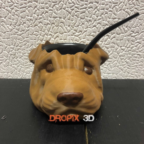 Imagen 5 de 11 de Mate 3d Sharpei Incluye Bombilla Pintado A Mano Perro Raza