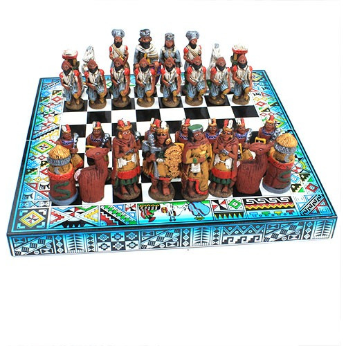 Tabuleiro Jogo Xadrez Madeira Peruano Incas Espanhois 26x26