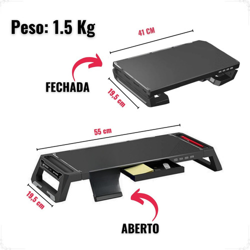 Base Para Monitor Suporte Celular Bm-100bk Com Usb E Gaveta