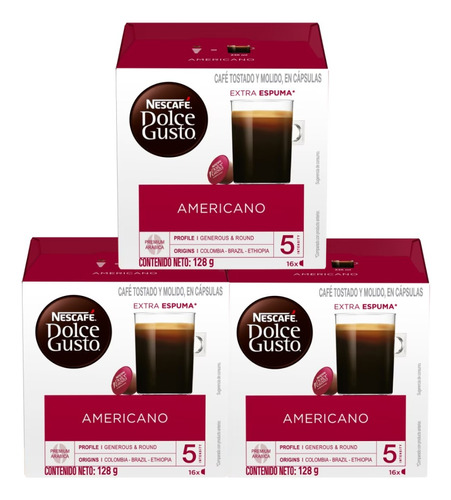 Cápsulas Café Nescafé Dolce Gusto Americano - X3 Cajas