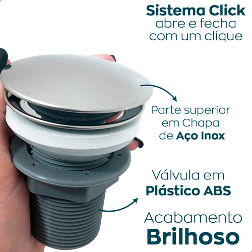 Valvula Click 1 1/4 Abs E Sifao De Plástico Cromado Banheiro
