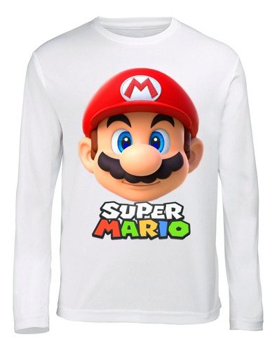 Remera Mario Bros Sublimada Mangas Larga