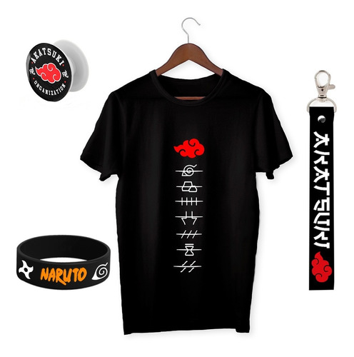 Kit De Naruto - Remera, Lanyard, Ring Y Pulsera Anime Manga