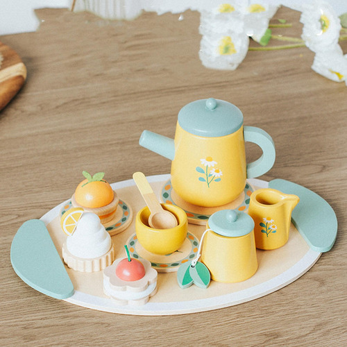 Juego De Té De Madera De Juguete, Mini Platos De Tetera,