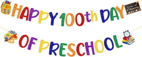 Ptfny Cartel Brillante De Feliz Día 100 De Preescolar 100 Dí