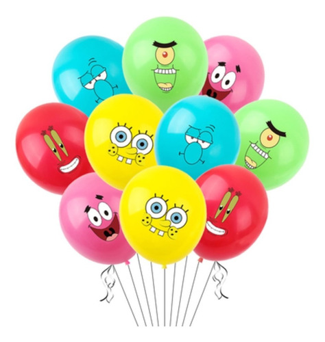 Lote De 10 Globos D/bob Esponja/calamardo /patricio Estrella