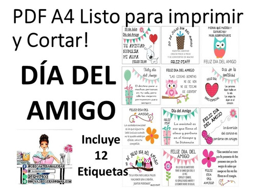 Imagen 1 de 2 de Dia Del Amigo Imprimible Pdf 001 /incluye 12 Etiquetas (tag)