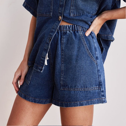 Conjunto Jeans Feminino De Verão Com 2 Peças