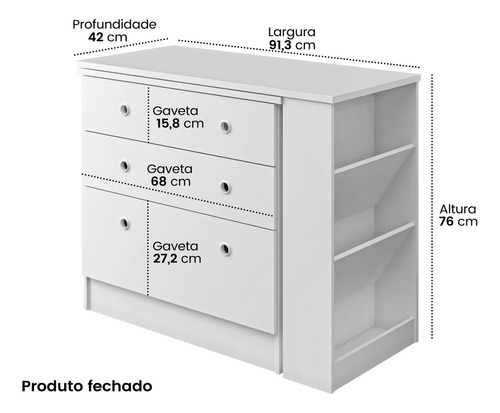 Escrivaninha Mesa Giratória Com 3 Gavetas Para Home Office Escritório Estudo Computador Prateleiras