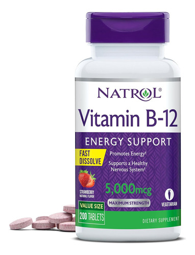 Vitamina B12 5000 Mcg Alta Potencia Fresa 200 Tabletas