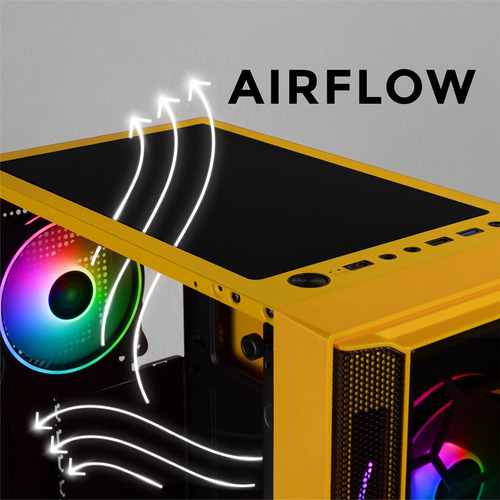 Gabinete Gamer XTREME PC GAMING Kronos Media Torre ATX 4 Fan ARGB Cristal Templado Amarillo