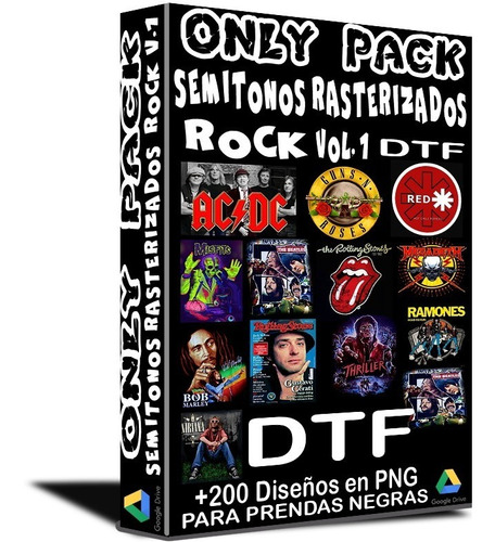 #pack Dtf +200 Diseños Semitono Rasterizados Rock Y Mas Png 
