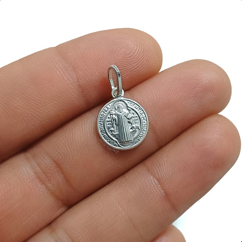 Dije Medalla San Benito En Plata 925 Italiana (1,2cmx2cm)