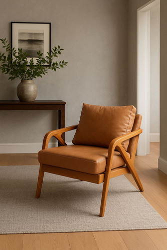 Poltrona Sofisticada Mona Decorativa Tecido Courino Marrom Com Pés Madeira - Bm Home