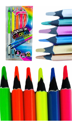 Lápices D Colores Duo Tonos Metálicos Y Neón 6pz=12 Tonos