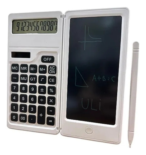 Calculadora 12 Digitos Con Pizarra Anotador Lcd Plegable Blanco