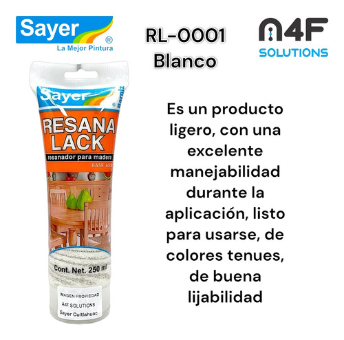Sayer Resanalack Para Madera Base Agua Blanco (250ml) 3pz