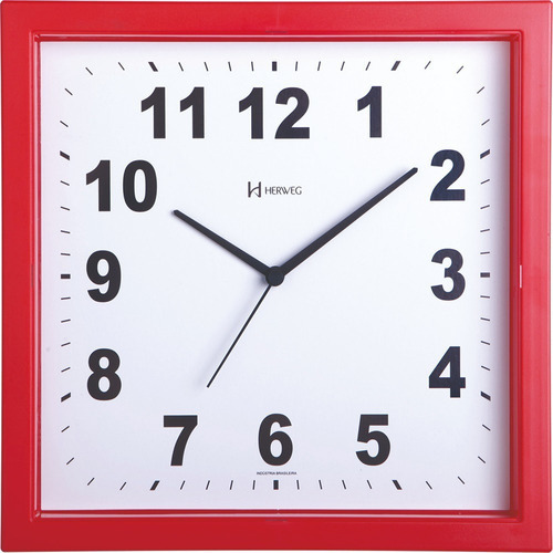Relógio De Parede Vermelho Quadrado 29x29 Cm Herweg 660034