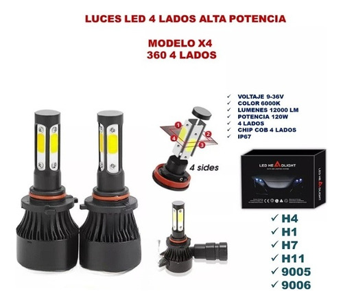 Bombillos Faros Luces Led 4 Caras Alto Poder 24.000 Lumen