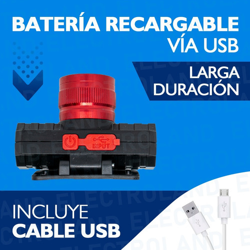 Imagen 6 de 10 de Linterna Minera Camping Vincha 3 Modos De Luz Led Recargable