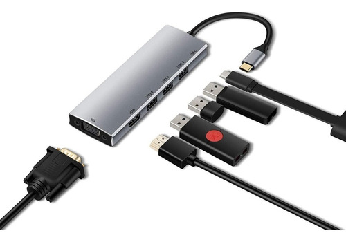 Adaptador Hub 6en1 Tipo C Hdmi Y Vga Macbook Pro Air 2020 