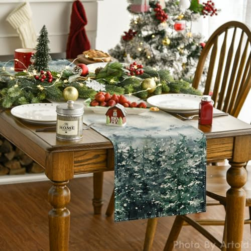 Artoid Mode Green Tree Snow Christmas Table Runner, Temporad