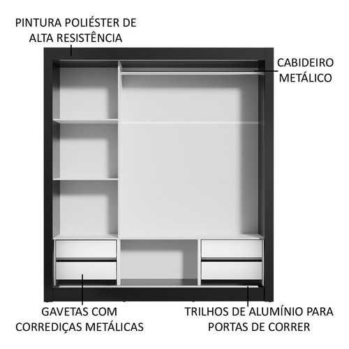 Guarda Roupa Madesa Lyon Plus 3 Portas Espelho 4 Gavetas Cor Preto 10938N1E4G