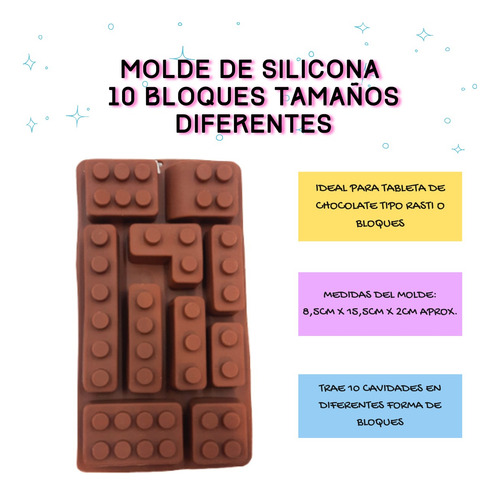 Molde Silicona 10 Bloques Tamaños Diferentes Marrón