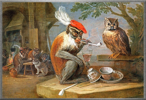 Cuadro Monerías - Mono Con Un Búho - David Teniers - 1600s