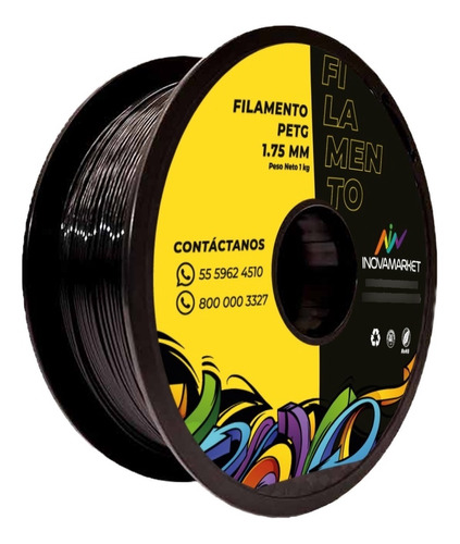 Filamento Petg 1.75 Mm Color Negro Marca Inovamarket