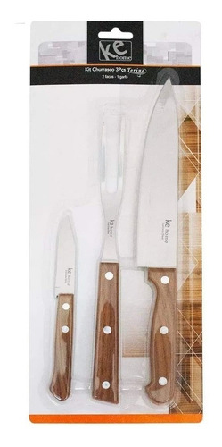 Imagem 3 de 4 de Kit Churrasco 3 Peças Aço Inox Churrasqueiro Kehome