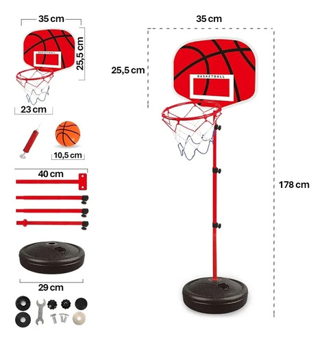 Soporte Baloncesto Altura Ajustable Niños + Balón + Inflador