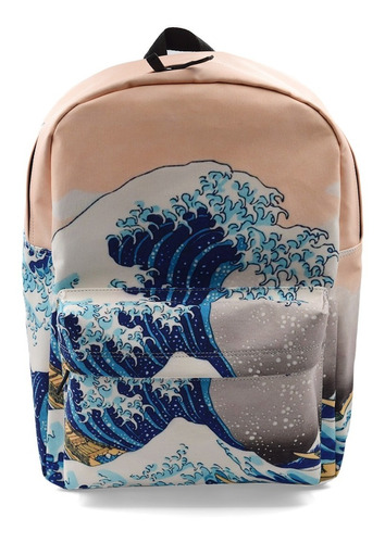 Mochila Beige La Gran Ola Hokusai Arte Japón Backpack