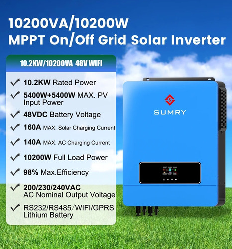 Inversor Híbrido 10.2kw Com E Sem Bateria Off+ongrid 48/220v