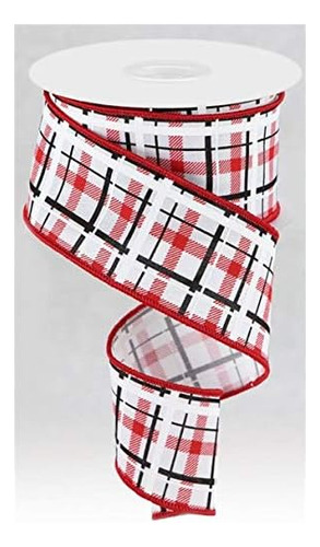 Printed Plaid On Canvas Wired Edge Ribbon, 10 Yards (wh...