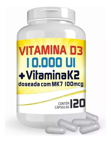 Vitamina D3 10.000ui + Vitamina K2 100mcg Com 120 Cápsulas Sabor Sem Sabor