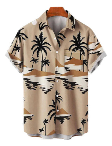 Camiseta Tipo Cárdigan Hawaiano De Manga Corta Con Cuello Vu