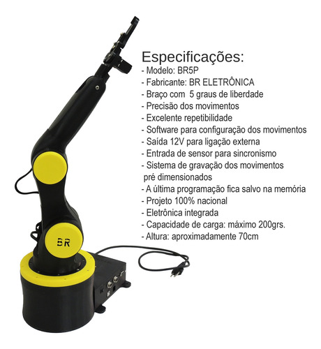 Kit Braço Robótico Br5p + Motor De Passo + Servo+ Eletrônica
