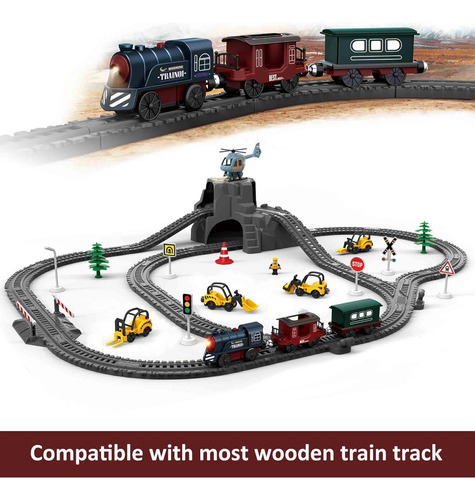Tren A Pilas Para Pista De Madera, Juego De 3 Juguetes De Tr