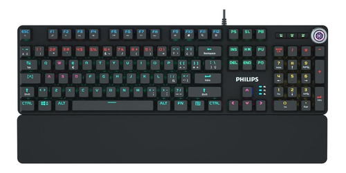 Teclado gamer Philips Serie G605 SPK8605 QWERTY Philips Cyan inglés US color negro con luz rainbow