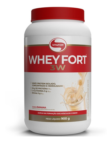 Whey Fort 3w 900g - Vitafor Concentrado Isolado Hidrolisado