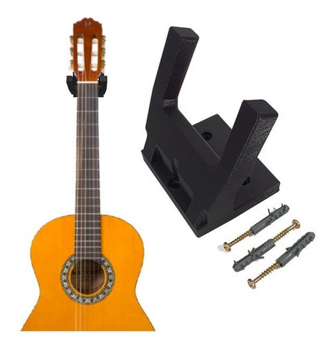 Suporte Para Violão Guitarra Ukulelê Com Espuma Para Parede Cor Preto