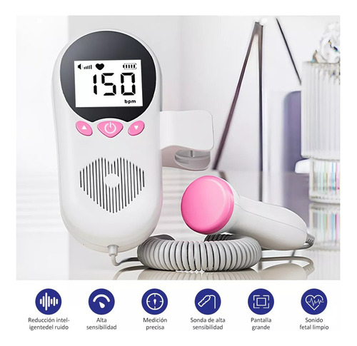 Doppler Fetal Monitor Para Bebe Monitor Para Escuchar Latido Rosa
