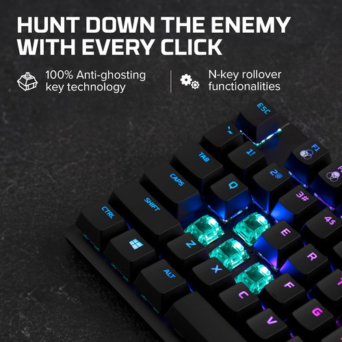 Teclado Mecánico Hyperx Rgb, Tamaño Tkl, Switch Aqua, Negro