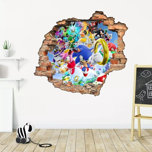 Adesivo Buraco 3d Parede Infantil 65x65cm Cor Sonic Turma