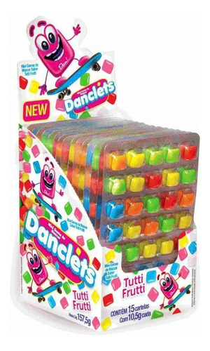 Chiclete Danclets Tutti Frutti Display 15 Cartelas 10,5 Gr 