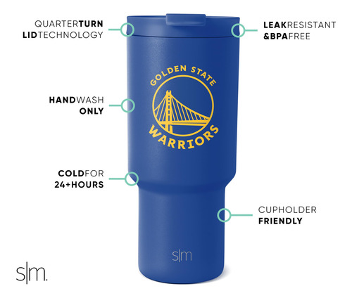 Simple Modern - Vaso Con Licencia Oficial De Nba Warriors De