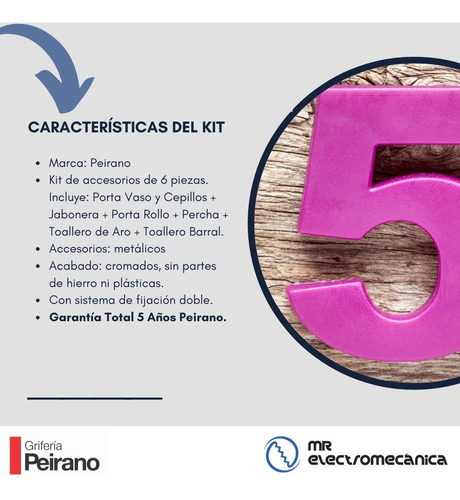 Kit Accesorios Baño Peirano Linea 11000 Kit 6 Piezas